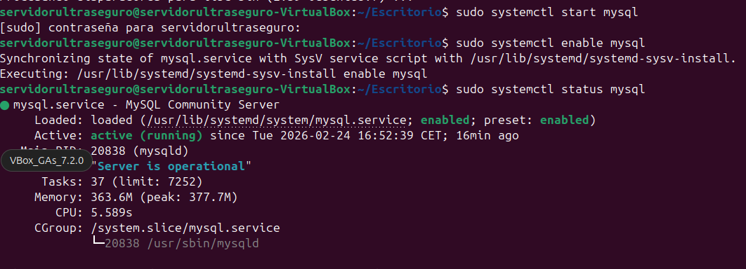 Iniciando, habilitando y verificando el servicio MySQL